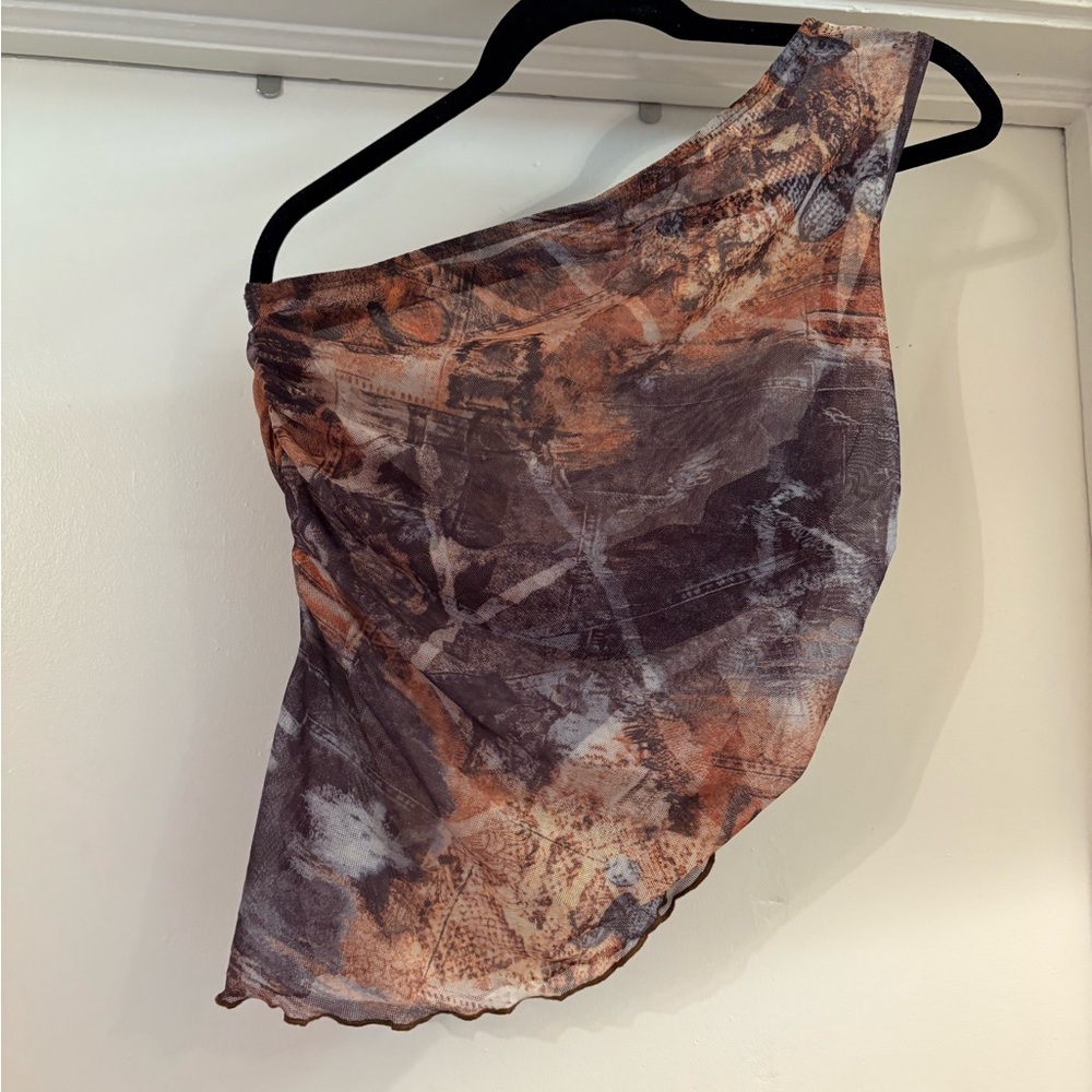 Y2K one shoulder brown top with bandeau